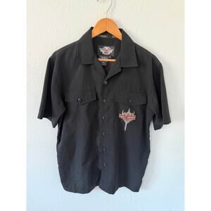 Vintage Y2K Men’s Harley Davidson Short Sleeve Polo Flame Shirt Size Small